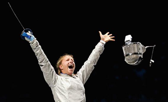 Olga Kharlan of Ukraine celebrates victory